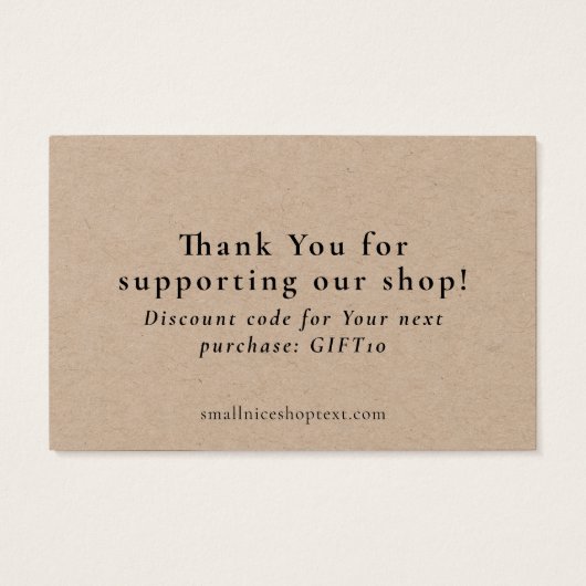 Earthy green shop thank you card with discount (裏面)