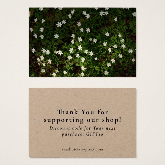 Earthy green shop thank you card with discount (正面&裏面)