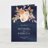 Earthy Ivory Floral QR Code Navy Blue Wedding 招待状 (正面)