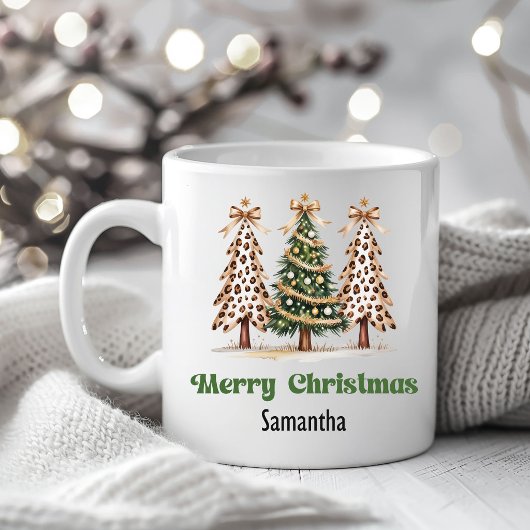 Earthy Leopard Christmas Trees Personalized Mug コーヒーマグカップ