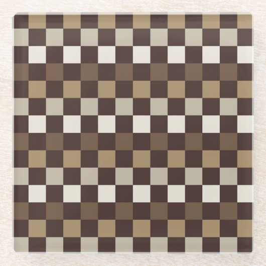 Earthy minerals checkerboard pattern ガラスコースター (正面)