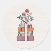 Earthy Minimal Boho Wild Flower Book Themed ラウンドシール (正面)
