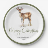 Earthy Minimal Christmas Script Personalized Plate ペーパープレート (正面)