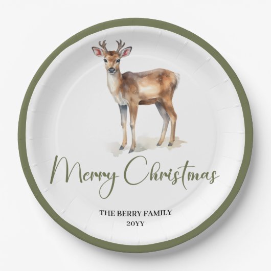 Earthy Minimal Christmas Script Personalized Plate ペーパープレート (正面)