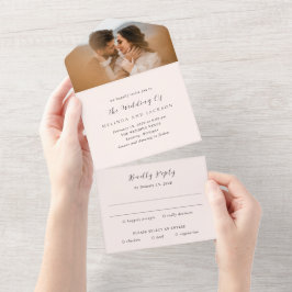 Earthy Neutral Photo Modern Wedding オールインワン招待状