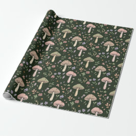 Earthy Olive Green Fungi Seamless Pattern ラッピングペーパー