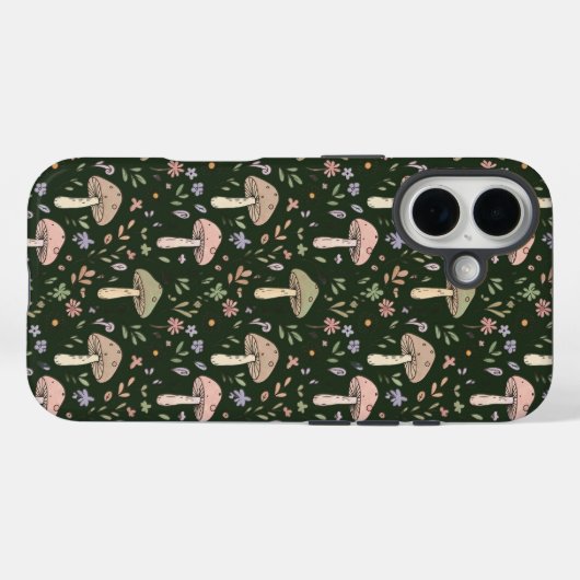 Earthy Olive Green Fungi Seamless Pattern Boho Case-Mate iPhoneケース (裏面 (横))