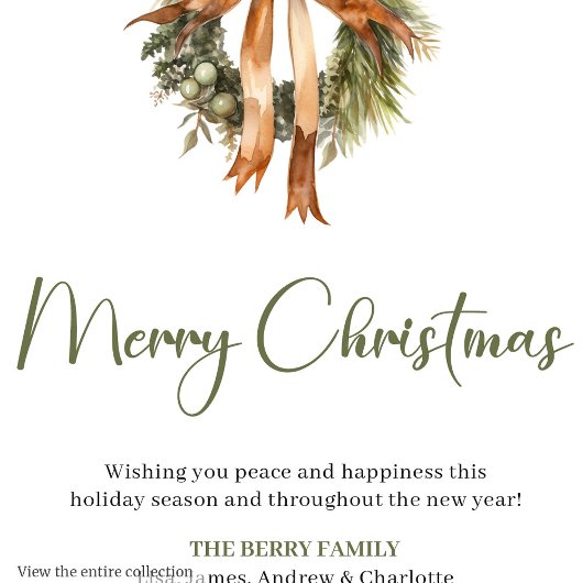 Earthy Pine Wreath Editable Christmas Greeting  シーズンカード