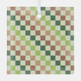 Earthy rainbow diagonal checkerboard pattern ガラスオーナメント