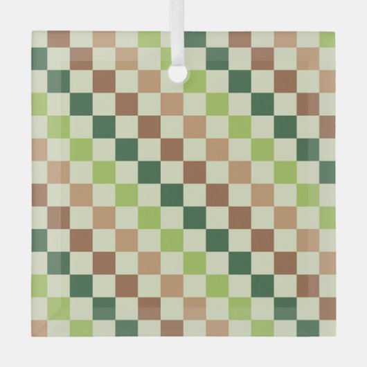Earthy rainbow diagonal checkerboard pattern ガラスオーナメント (正面)