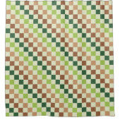 Earthy rainbow diagonal checkerboard pattern シャワーカーテン (正面)