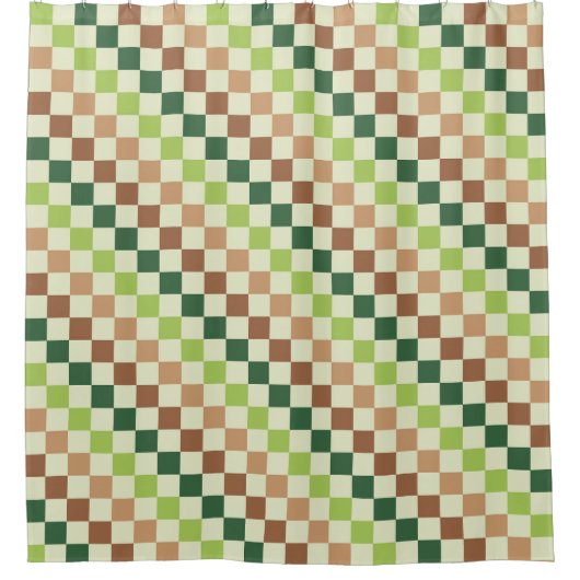 Earthy rainbow diagonal checkerboard pattern シャワーカーテン (正面)