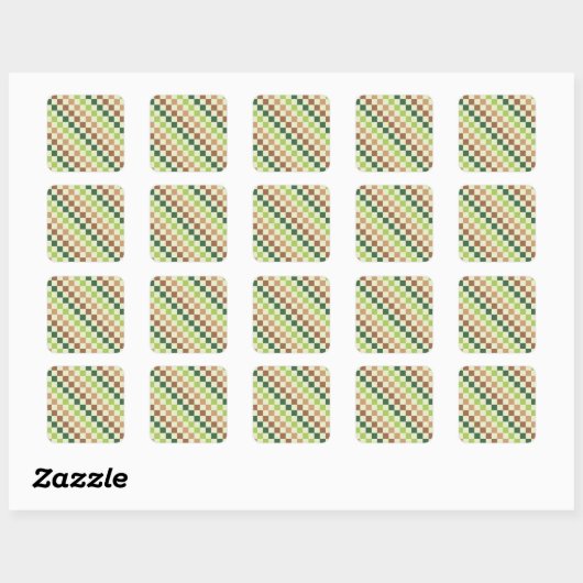 Earthy rainbow diagonal checkerboard pattern スクエアシール (シート)