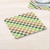 Earthy rainbow diagonal checkerboard pattern スクエアペーパーコースター (アングル)