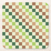 Earthy rainbow diagonal checkerboard pattern スクエアペーパーコースター (正面)