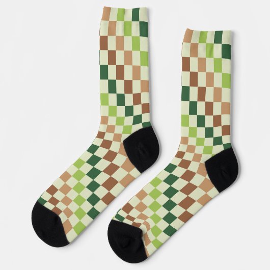 Earthy rainbow diagonal checkerboard pattern ソックス (左)