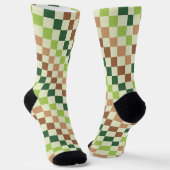 Earthy rainbow diagonal checkerboard pattern ソックス (傾斜あり)