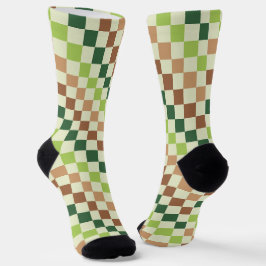 Earthy rainbow diagonal checkerboard pattern ソックス