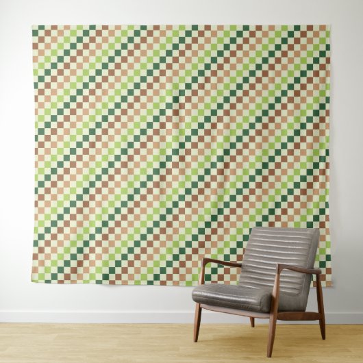 Earthy rainbow diagonal checkerboard pattern タペストリー (インサイチュ(横))