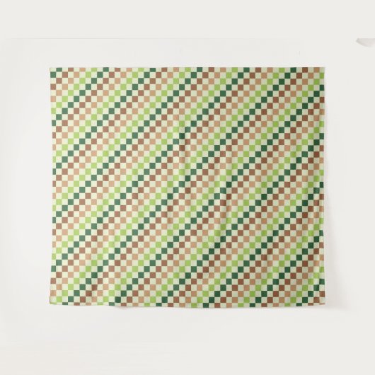 Earthy rainbow diagonal checkerboard pattern タペストリー (正面(横))