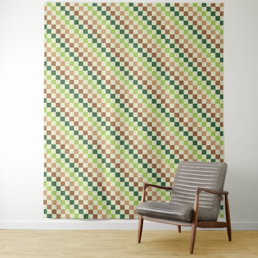 Earthy rainbow diagonal checkerboard pattern タペストリー (インサイチュ)