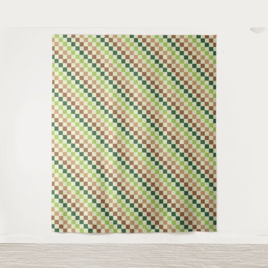 Earthy rainbow diagonal checkerboard pattern タペストリー (正面)