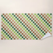 Earthy rainbow diagonal checkerboard pattern ビーチタオル (正面)
