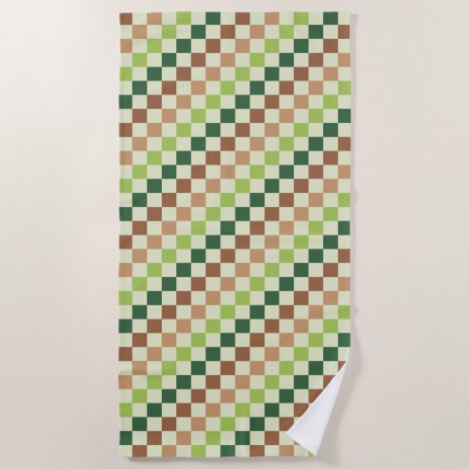 Earthy rainbow diagonal checkerboard pattern ビーチタオル (正面)