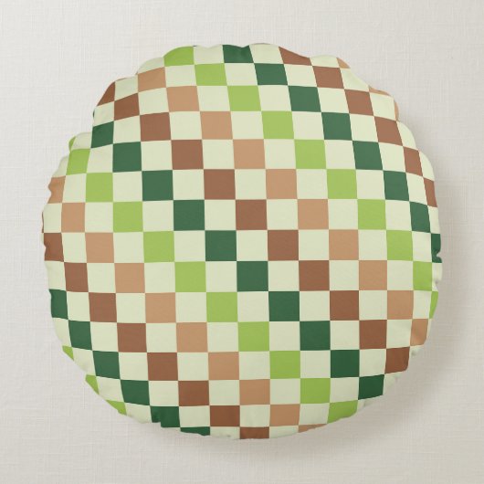 Earthy rainbow diagonal checkerboard pattern ラウンドクッション (正面)