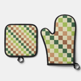 Earthy rainbow diagonal checkerboard pattern 鍋つかみ&鍋敷きセット