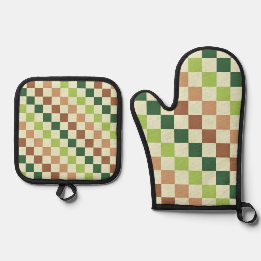Earthy rainbow diagonal checkerboard pattern 鍋つかみ&鍋敷きセット (正面)