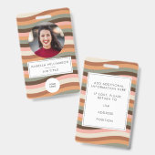 Earthy Retro Wavy Stripe Employee Photo ID  バッジ (正面＆裏面)