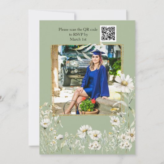 Earthy Sage & Botanical Greenery Graduation 招待状 (裏面)