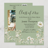 Earthy Sage & Botanical Greenery Graduation 招待状 (正面/裏面)