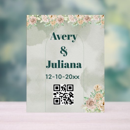 Earthy Shades Flowers Boho Elegant Sage Green アクリルサイン (ニュートラル)