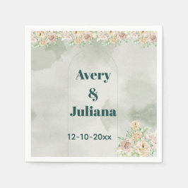 Earthy Shades Flowers Boho Elegant Sage Green スタンダードカクテルナプキン