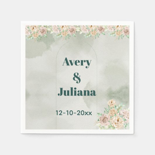 Earthy Shades Flowers Boho Elegant Sage Green スタンダードカクテルナプキン (正面)