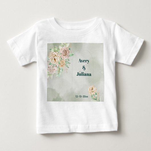 Earthy Shades Flowers Boho Elegant Sage Green ベビーTシャツ (正面)