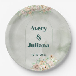 Earthy Shades Flowers Boho Elegant Sage Green ペーパープレート