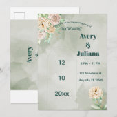 Earthy Shades Flowers Boho Elegant Sage Green 招待状 (正面/裏面)