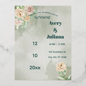 Earthy Shades Flowers Boho Elegant Sage Green  箔招待状ポストカード (正面)
