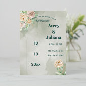 Earthy Shades Flowers Boho Elegant Sage Green  箔招待状 (立ち正面)