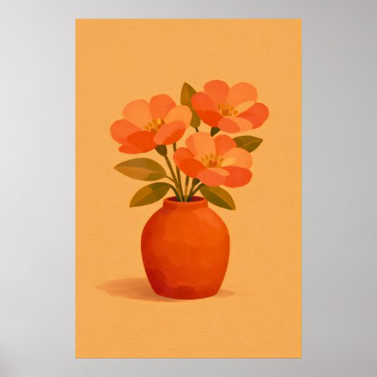 Earthy Terracotta Flower Vase Modern Gouache ポスター (正面)