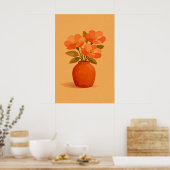 Earthy Terracotta Flower Vase Modern Gouache ポスター (キッチン)