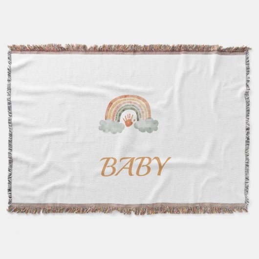 Earthy Tone Watercolor Boho Rainbow "Baby"  スローブランケット (正面)