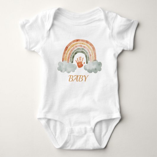 Earthy Tone Watercolor Boho Rainbow "Baby"  ベビーボディスーツ (正面)