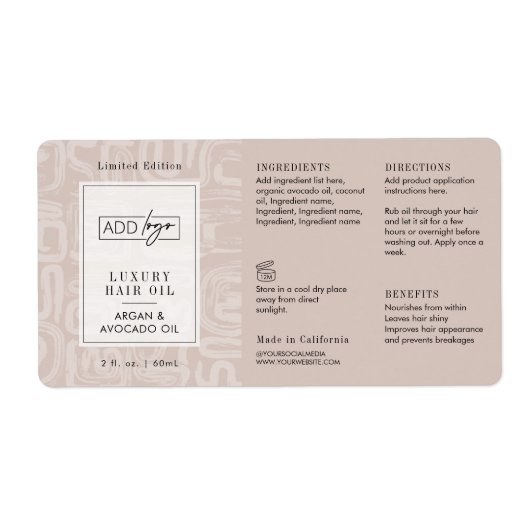 Earthy Tones Boho Pattern Logo 2OZ Dropper Bottle ラベル (正面)