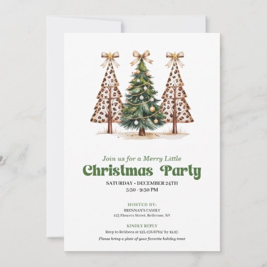 Earthy tones Christmas tree leopard print invite 招待状 (正面)
