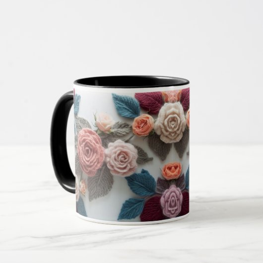 Earthy Tones Knitted Rose Combo Mug | Rustic Wool  マグカップ (正面左)