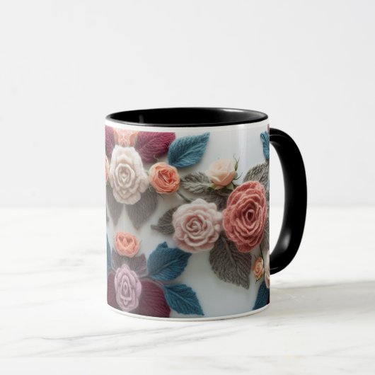 Earthy Tones Knitted Rose Combo Mug | Rustic Wool  マグカップ (正面右)
